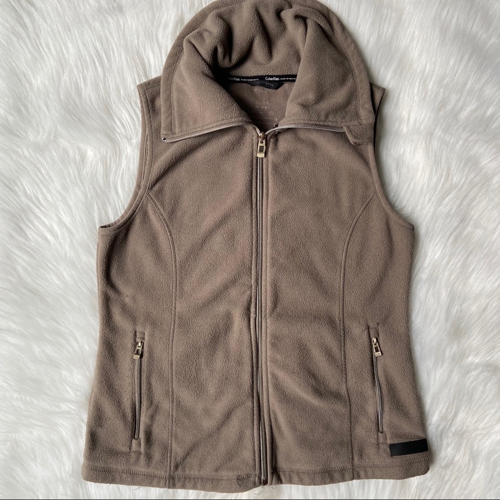 Calvin Klein Performance Tan Fleece Full Zip Vest